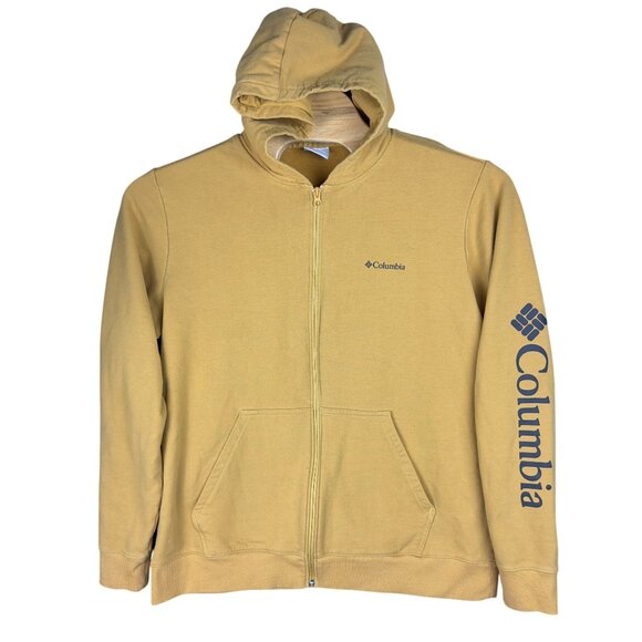 Columbia Sweater Hoodie Mens XL Yellow Fleece Full-Zip Graphic Logo Cotton Blend - Picture 1 of 13